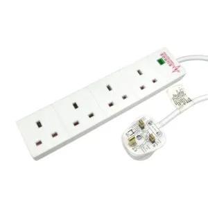 2m 4 Gang Surge Protected Extension - White | UK Mains