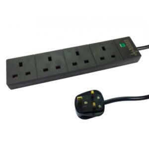 2m 4 Gang Surge Protected Extension - Black | UK Mains