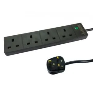 2m 4 Gang Surge Protected Extension - Black | UK Mains