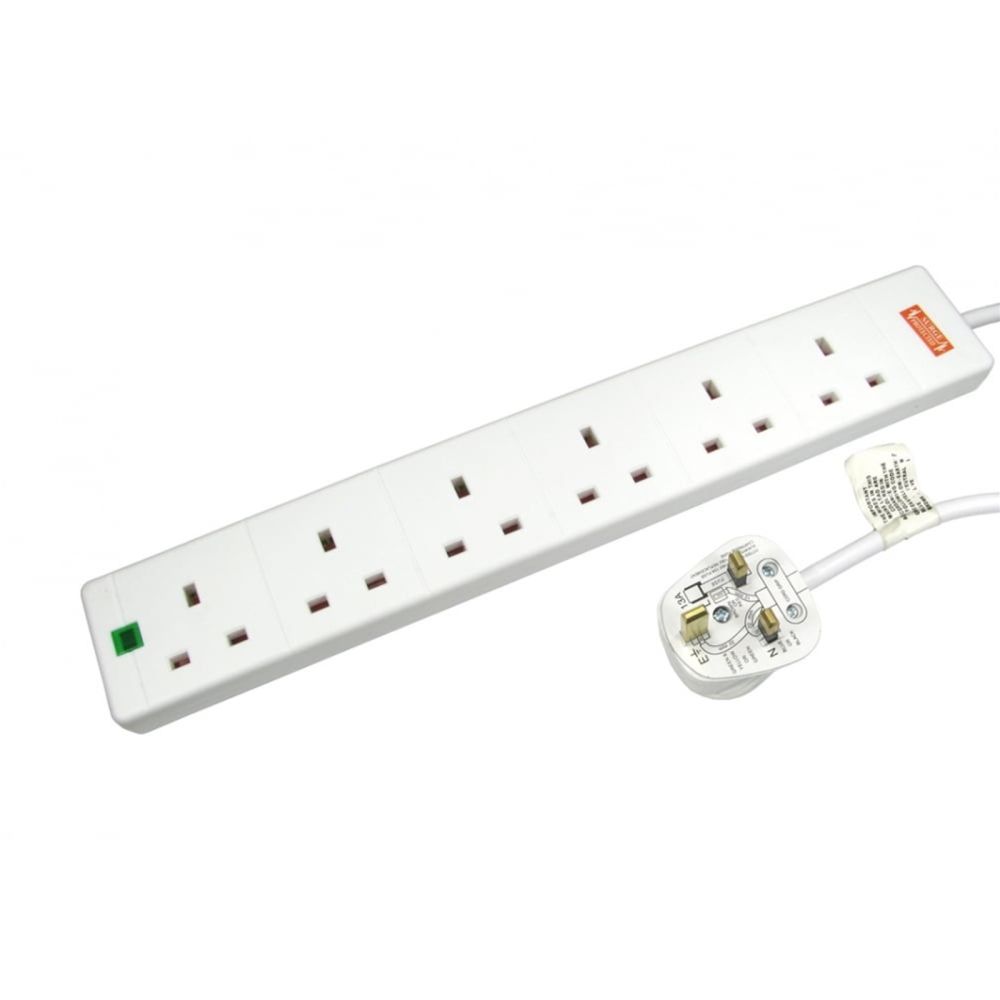 5m 6 Gang Surge Protected Extension - White