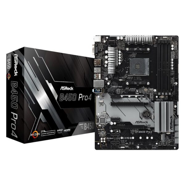 Asrock B450 Pro4 AM4 ATX Motherboard, 4x DDR4, 2x M.2, GbE LAN