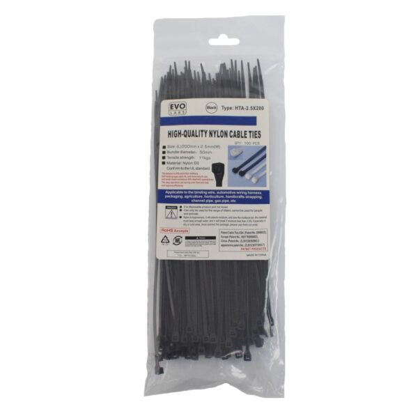 Evo Labs 2.5X200MM Black Nylon Cable Tie