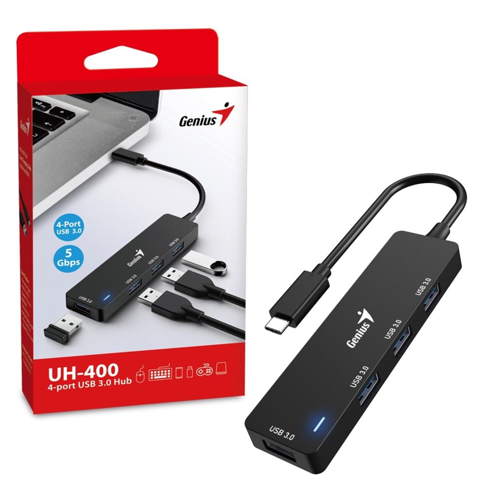Genius 4-Port USB-C Hub, 4x USB 3.0