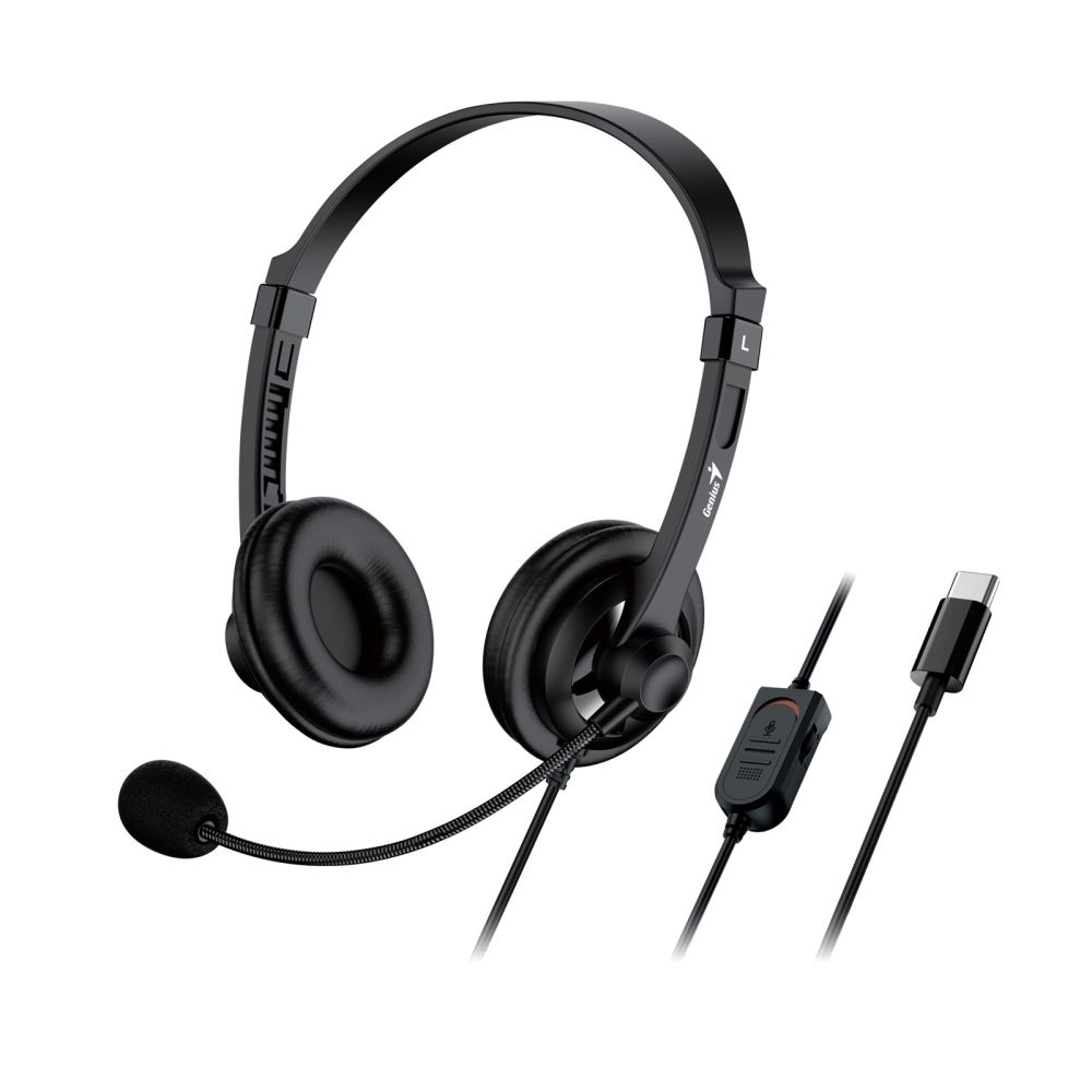 Genius HS-230U USB-C Headset with Mic, Adjustable Headband