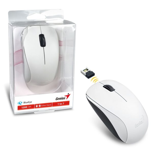 Genius NX-7000 Wireless Mouse, 2.4 GHz, 1200 DPI, 3 Buttons, Ambidextrous, White