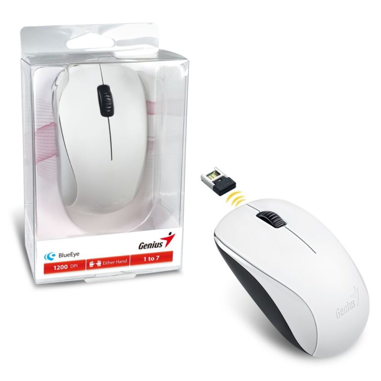 Genius NX-7000 Wireless Mouse, 2.4 GHz, 1200 DPI, 3 Buttons, Ambidextrous, White