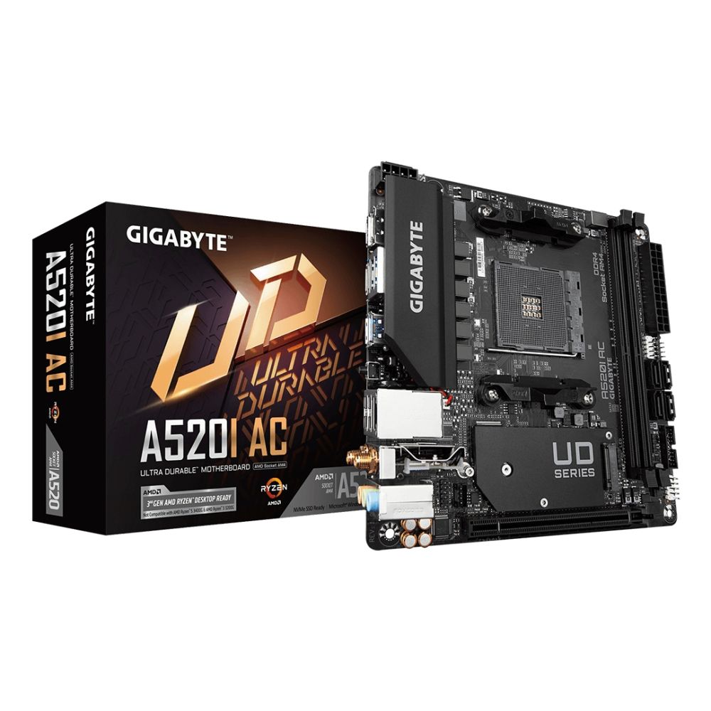 GIGABYTE A520I AC Motherboard - AMD Ryzen 5000, DDR4, PCIe 3.0 M.2