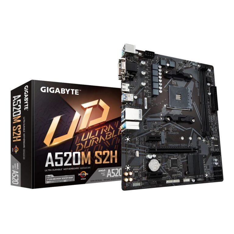 GIGABYTE A520M S2H Motherboard - AMD Ryzen AM4, DDR4, M.2, GbE, USB 3.2