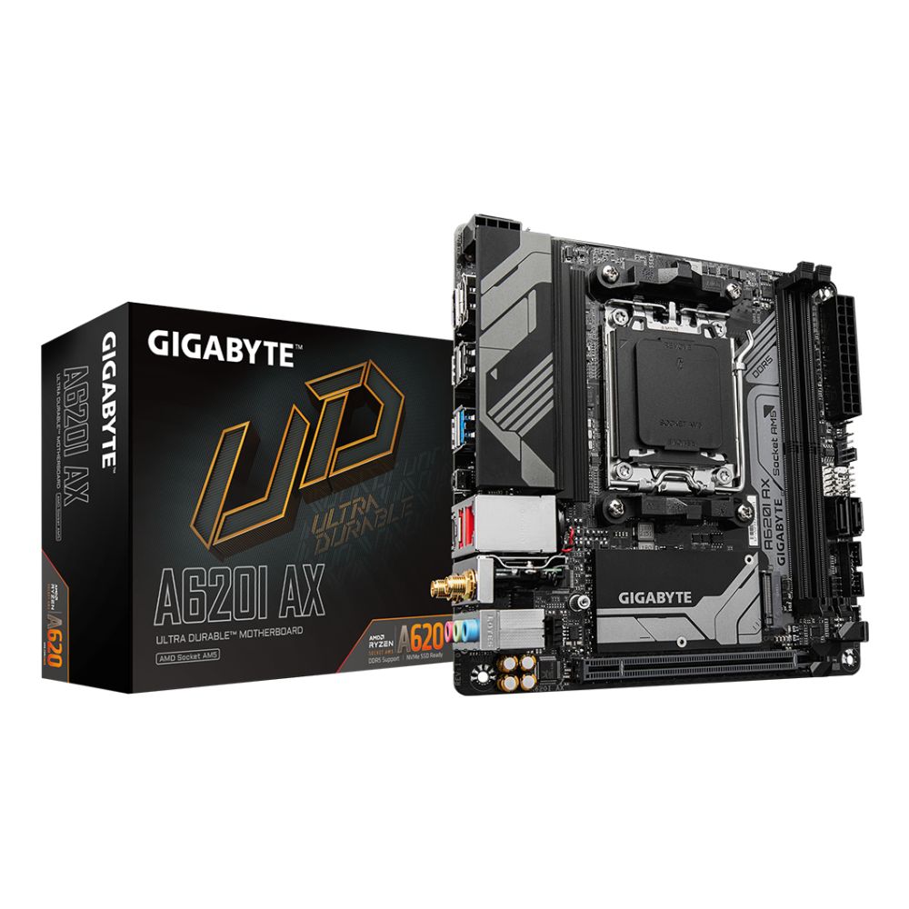 GIGABYTE A620I AX Motherboard - AMD Ryzen 8000, DDR5, PCIe 4.0, Wi-Fi 6E