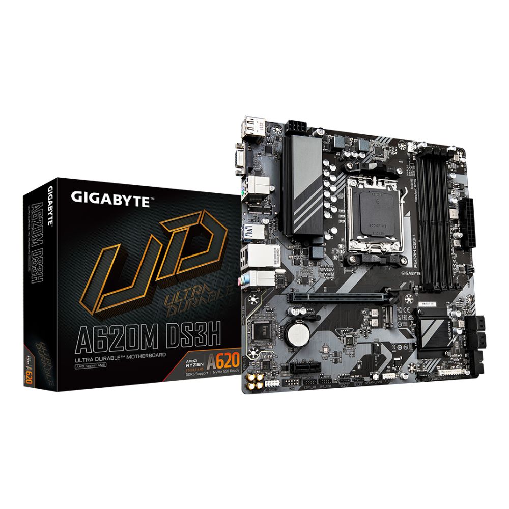 GIGABYTE A620M DS3H Motherboard - AMD Ryzen 8000, DDR5, PCIe 4.0 M.2