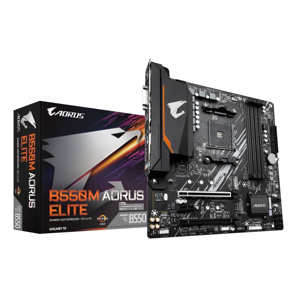 GIGABYTE B550M AORUS ELITE Motherboard - AMD Ryzen 5000 CPUs, 5+3 Phases VRM, up to 4733MHz DDR4, 1xPCIe 4.0 + 1xPCIe 3.0 M.2, 1GbE LAN, USB 3.2 Gen 1