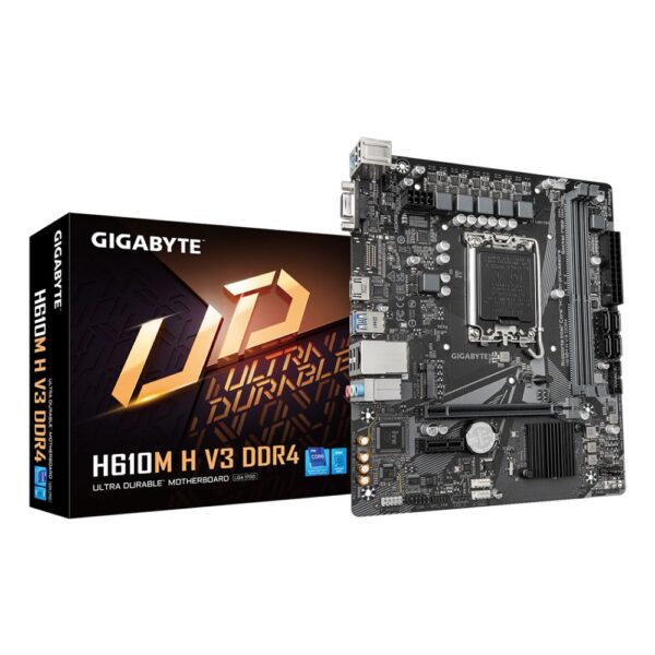 GIGABYTE H610M H V3 DDR4 Motherboard - Intel Core 14th CPUs, 4+1+1 VRM, DDR4 3200MHz, PCIe 3.0 M.2, GbE LAN
