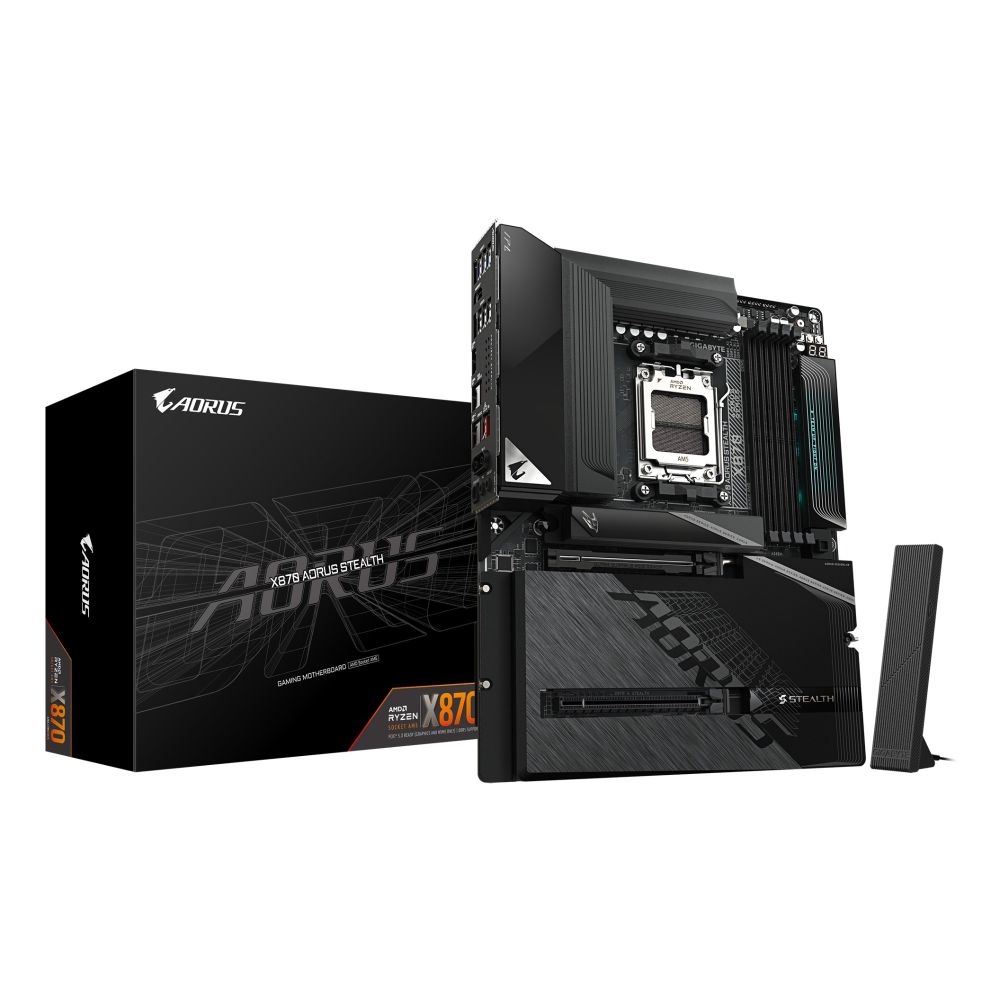 GIGABYTE X870 AORUS STEALTH Motherboard - AMD Ryzen 9000, DDR5 8200MHz, PCIe 5.0/4.0, Wi-Fi 7, 5 GbE, USB 4