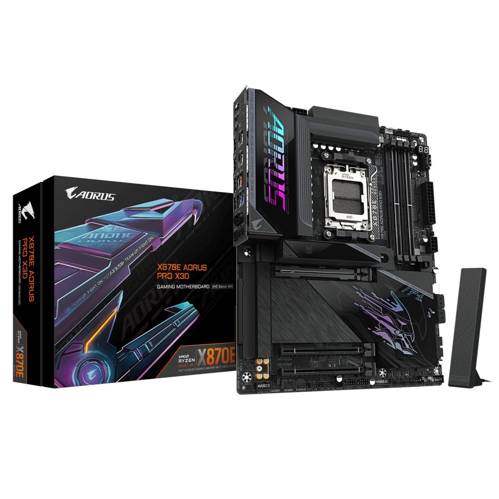 Gigabyte X870E AORUS PRO X3D Motherboard, AM5, ATX, DDR5, M.2, Wi-Fi 7