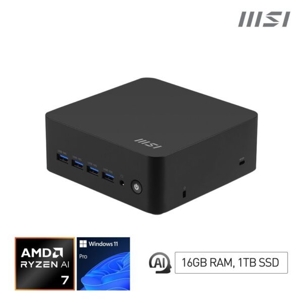 MSI Cubi Z AI Desktop PC with Ryzen 7 8845HS, 16GB RAM, 1TB Storage, Windows 11 PRO