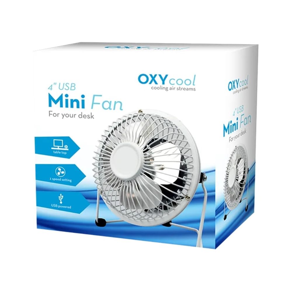 OXYCOOL 4" USB Mini Desk Fan, Portable, Adjustable Tilt