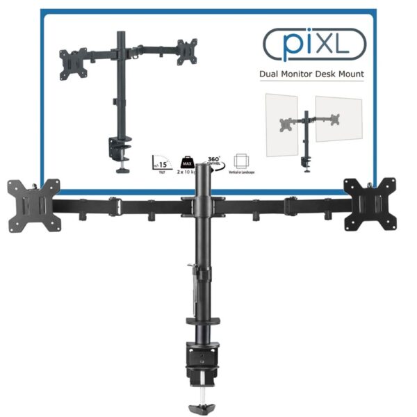 piXL DOUBLE ARM monitor mount Black 68.6 cm