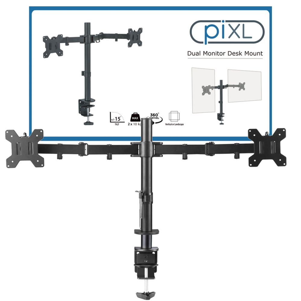 piXL DOUBLE ARM monitor mount Black 68.6 cm