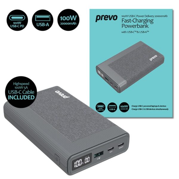 PREVO AD10C 100W 20000mAh Powerbank with Display