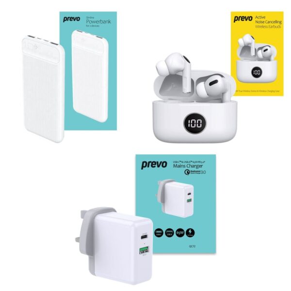 PREVO Bundle: ANC Earbuds, Powerbank & Charger