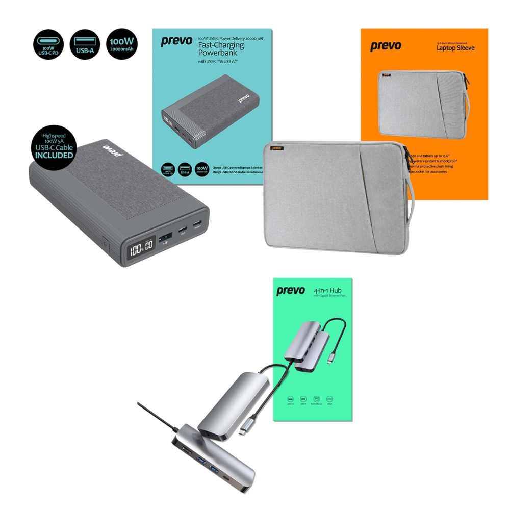 Prevo Business Travel Bundle with 100W Powerbank & 4-in-1 Hub