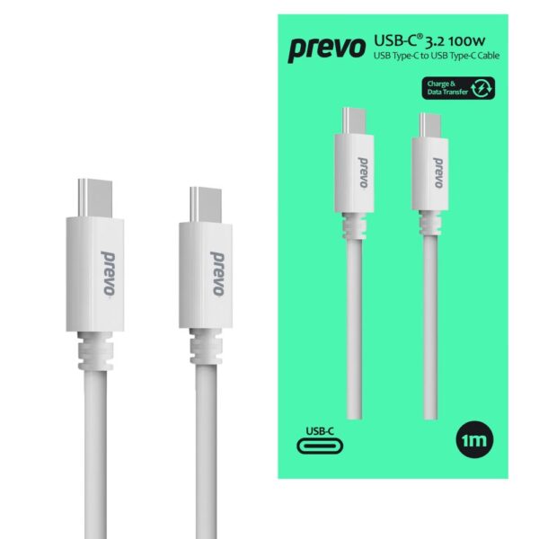 PREVO USB-C Cable, 100W, 10GB/s, White