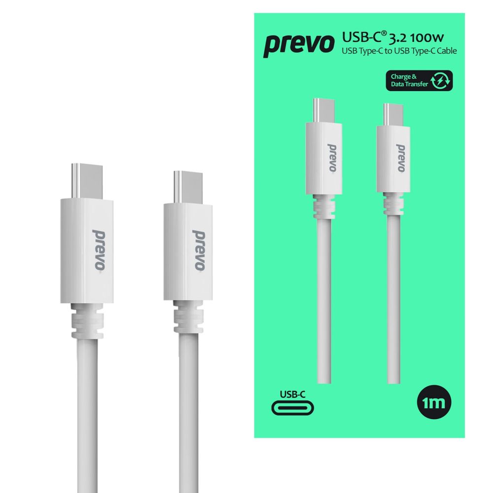 PREVO USB-C Cable, 100W, 10GB/s, White