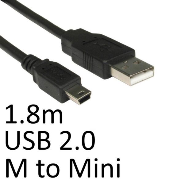 USB 2.0 A to Mini B Data Cable 1.8m Black OEM