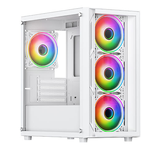 VIDA Lucid White Micro-ATX Gaming PC Case, Tempered Glass