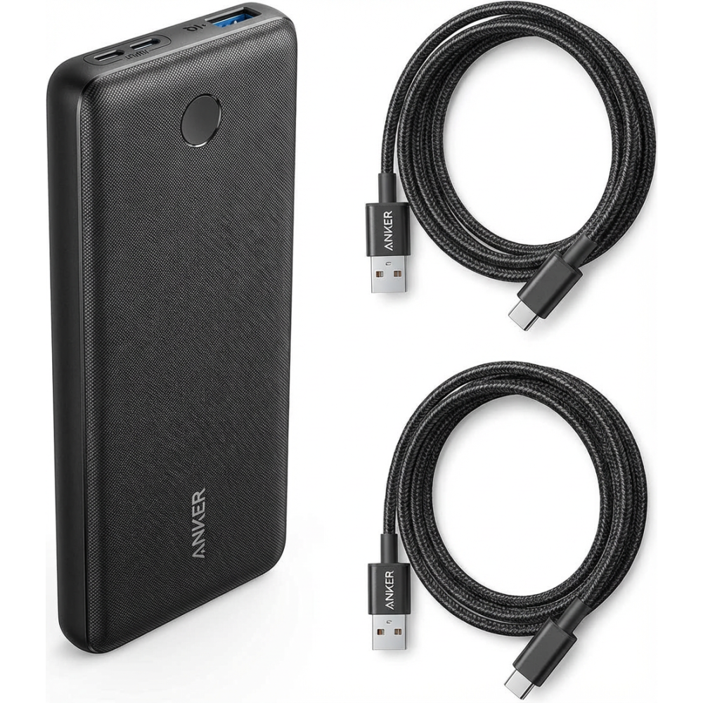 Anker Power Bank 313 10000mAh & 2-Pack 3ft USB-C Cable