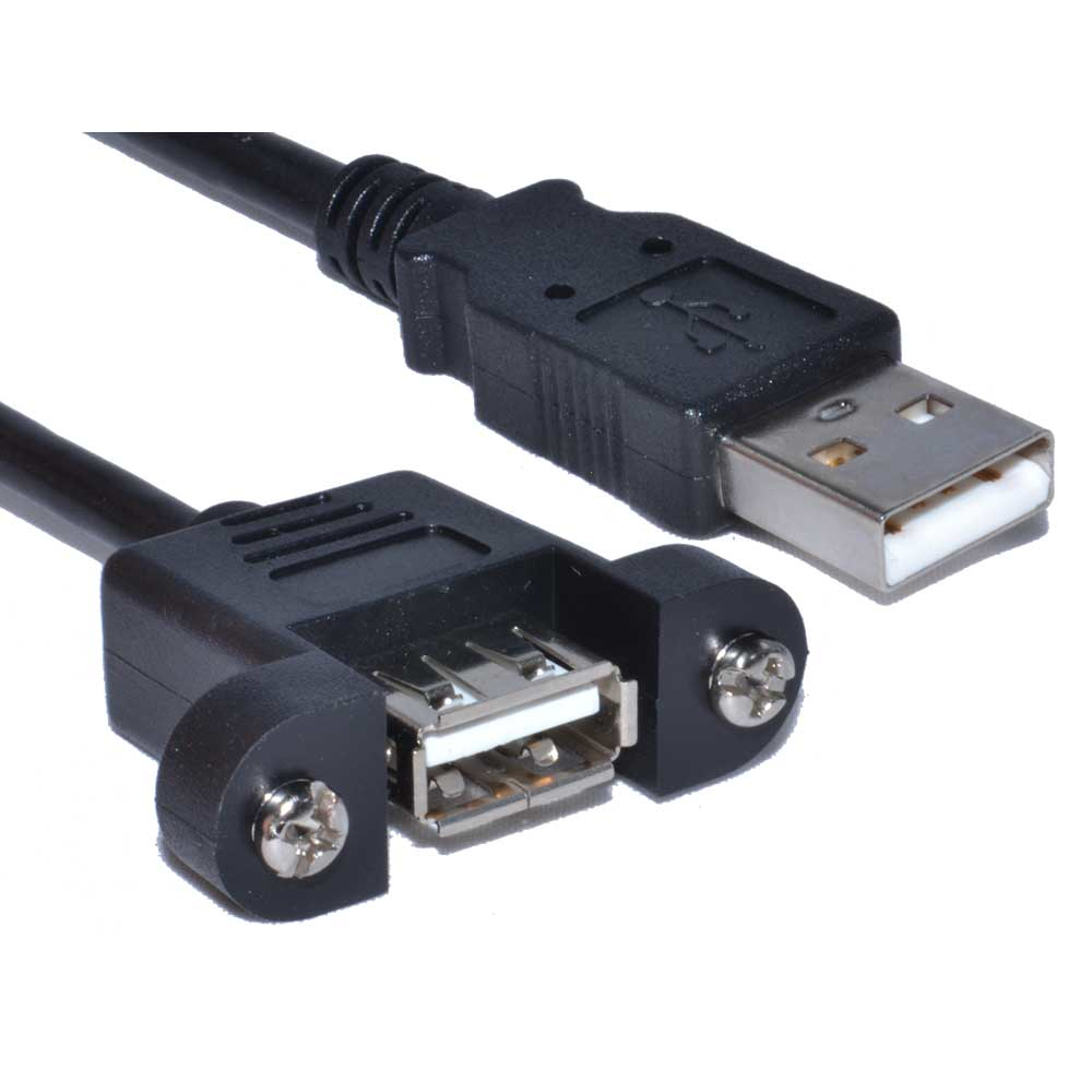 Cables Direct Panel Mount Shielded USB 2.0 A Male to A Female 1m Black