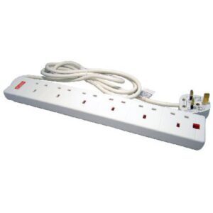 Cables Direct RB-02M06SPD 2m 6-Way White Extension Lead
