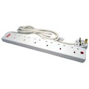 Cables Direct RB-02M06SPD 2m 6-Way White Extension Lead