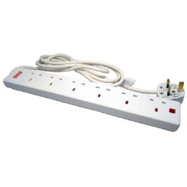 Cables Direct RB-02M06SPD 2m 6-Way White Extension Lead