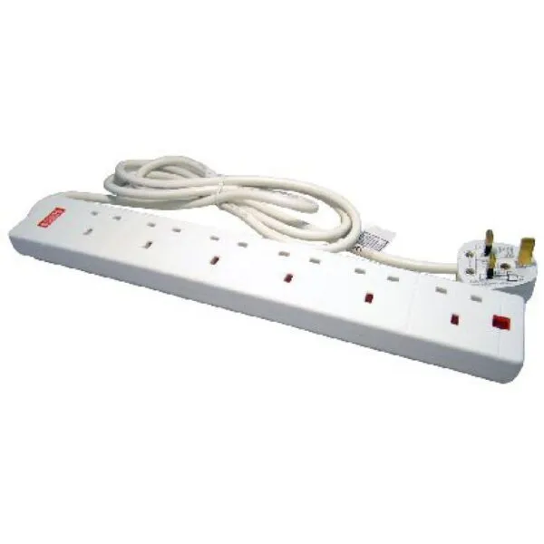 Cables Direct RB-02M06SPD 2m 6-Way White Extension Lead