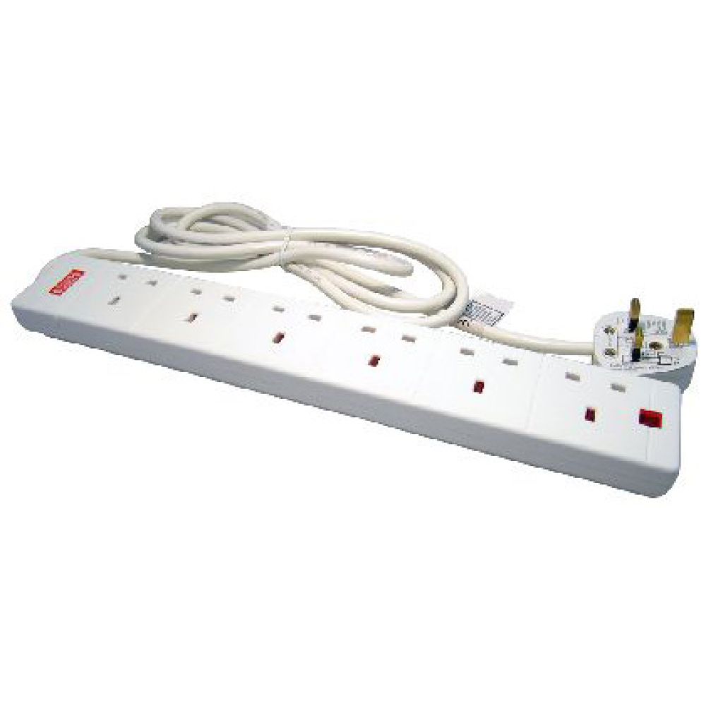 Cables Direct RB-02M06SPD 2m 6-Way White Extension Lead