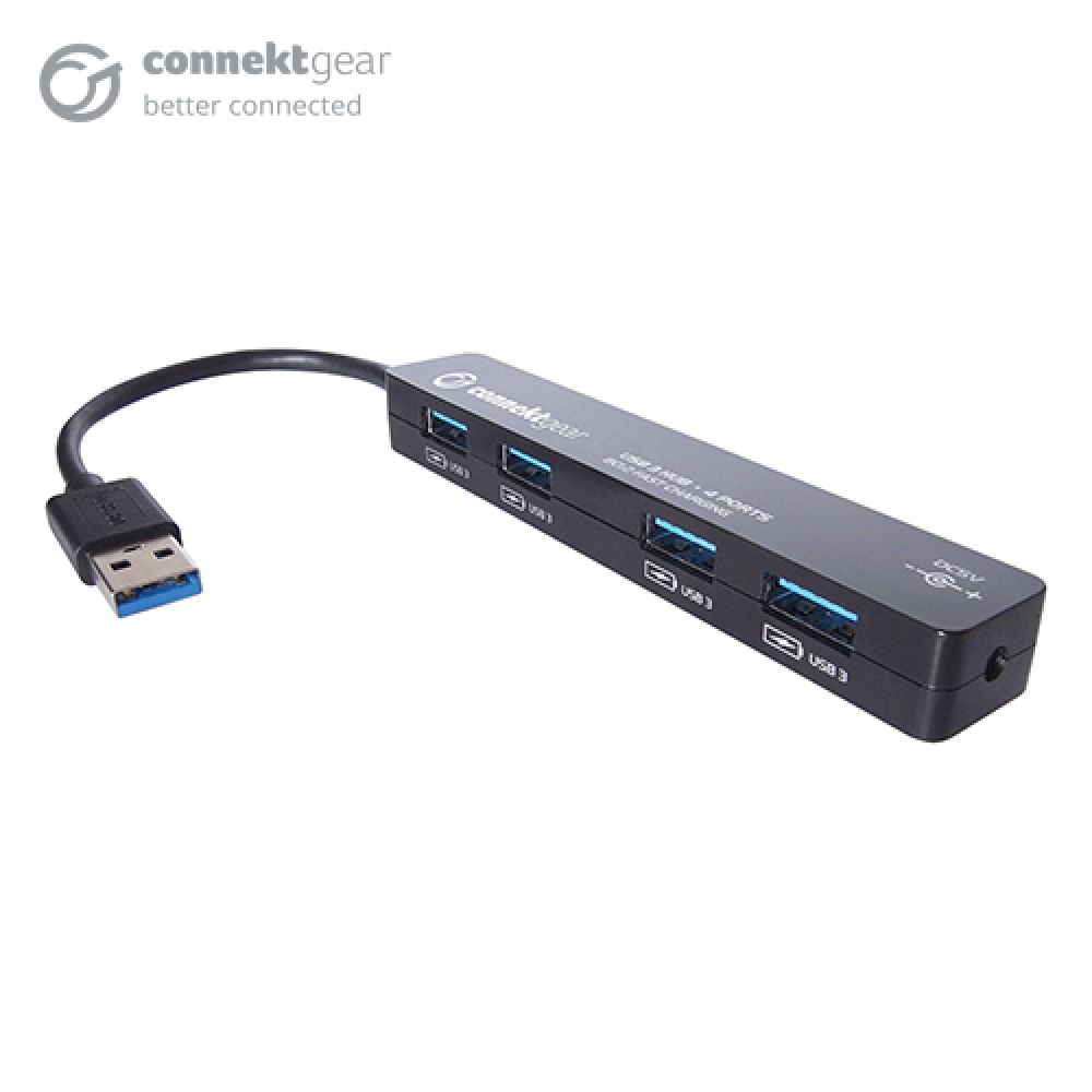 connektgear 4-Port USB 3.0 Hub with UK Power Supply - Black