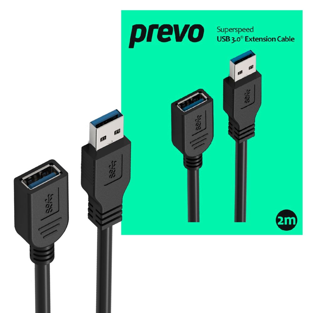 PREVO USBM-USBF-2M USB 3.2 Gen 1 Cable A Black 2m