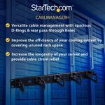 StarTech.com 1U 19" D-Ring Cable Management Organizer - Horizontal Rack Panel with Passthrough Holes
