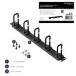 StarTech.com 1U 19" D-Ring Cable Management Organizer - Horizontal Rack Panel with Passthrough Holes
