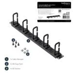 StarTech.com 1U 19" D-Ring Cable Management Organiser - Horizontal Rack Panel with Passthrough Holes