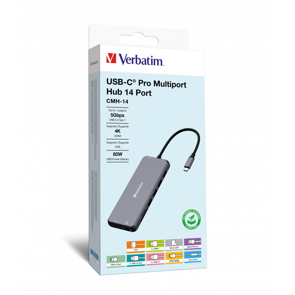 Verbatim CMH-14 USB-C 5000 Mbit/s Silver Verbatim CMH-14 USB-C 5000 Mbit/s Silver