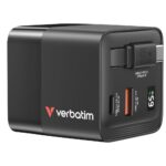 Verbatim GaN 65W 2-Port Retractable Cable Charger with US/EU/UK Adapters
