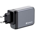 Verbatim GNC-100 GaN 100W Charger - 2x USB-C PD 100W, 1x USB-C PD 65W, 1x USB-A QC 3.0 (EU/UK/US)