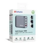 Verbatim GNC-100 GaN 100W Charger - 2x USB-C PD 100W, 1x USB-C PD 65W, 1x USB-A QC 3.0 (EU/UK/US)