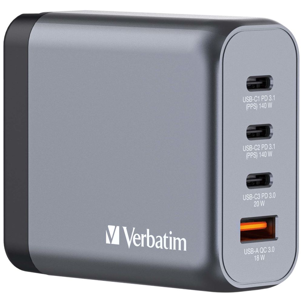 Verbatim GNC-140 GaN Charger 140W USB-C PD 140W / 20W / USB-A QC 3.0 EU/UK/US