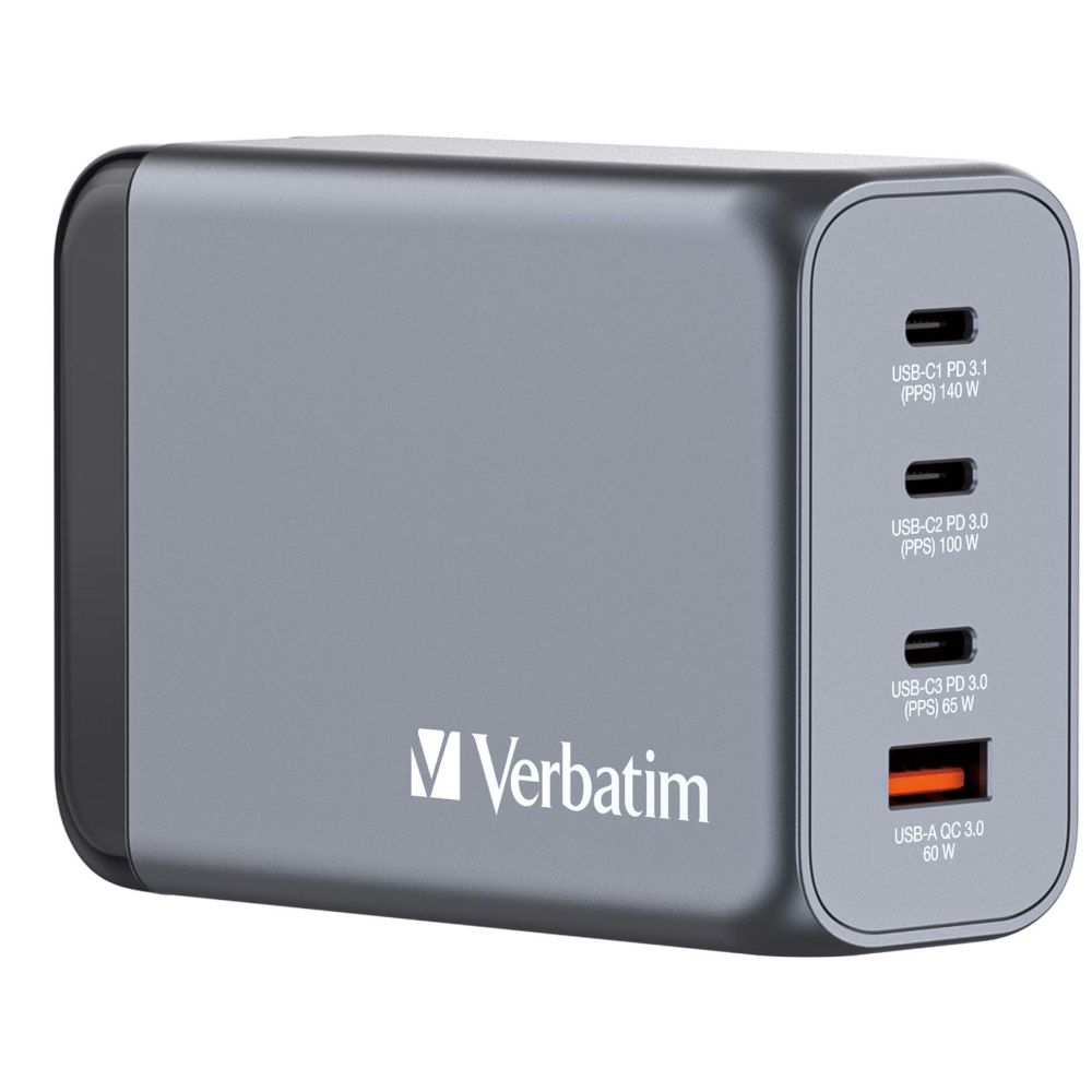 Verbatim GNC-240 GaN Charger 240W, 3x USB-C, 1x USB-A (EU/UK/US)
