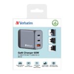 Verbatim GNC-65 GaN Charger 65W, 2x USB-C PD, 1x USB-A QC 3.0 (EU/UK/US)