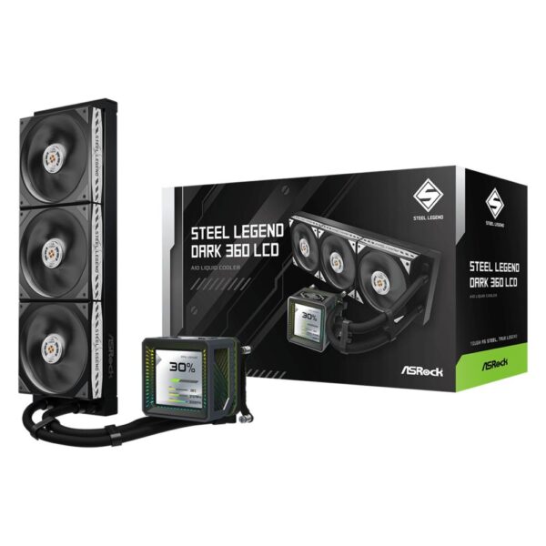 ASRock Steel Legend Dark 360 LCD AIO CPU Cooler, LGA1700/1851 & AM5/AM4