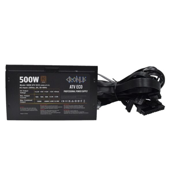 CRONUS 500W Eco PSU, 80 PLUS Bronze, Non-Modular, Flat Black Cables